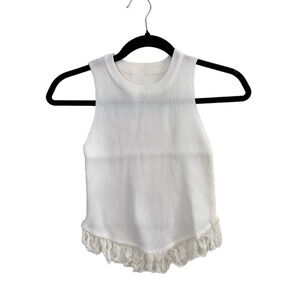 NWOT Womens Ribbed Fringe Crop Halter Sleeveless Top Shirt White Small